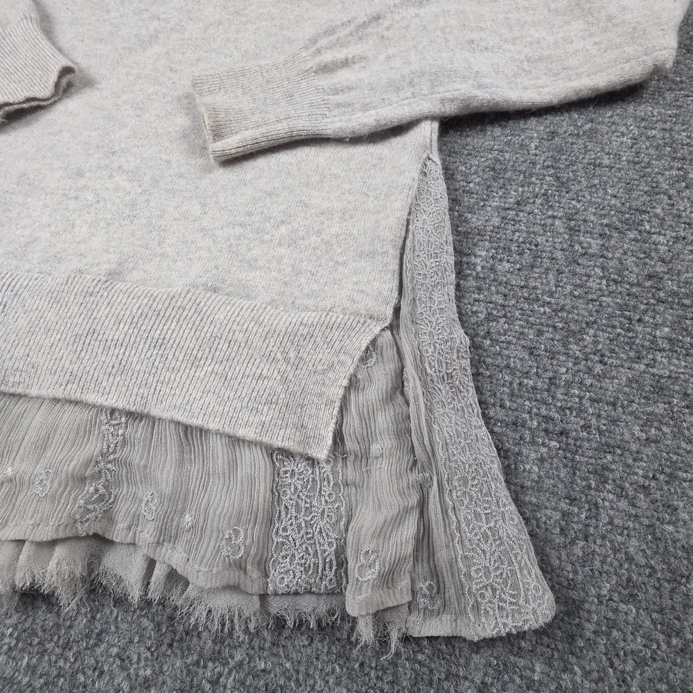 Garnet Hill Women's 100% Cashmere Sweater XS Gray‎ Layered Lace Hem Luxe Soft - Picture 5 of 13